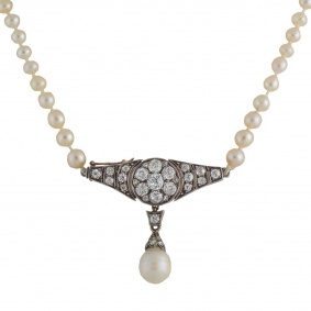 20th Century Natural Pearl and Diamond Necklace 